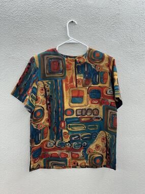 Kensington Square Womens Blouse Size Small Short Sleeve Abstract